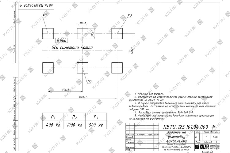 Чертеж фундамента котла КВр 1.4 с ОУР