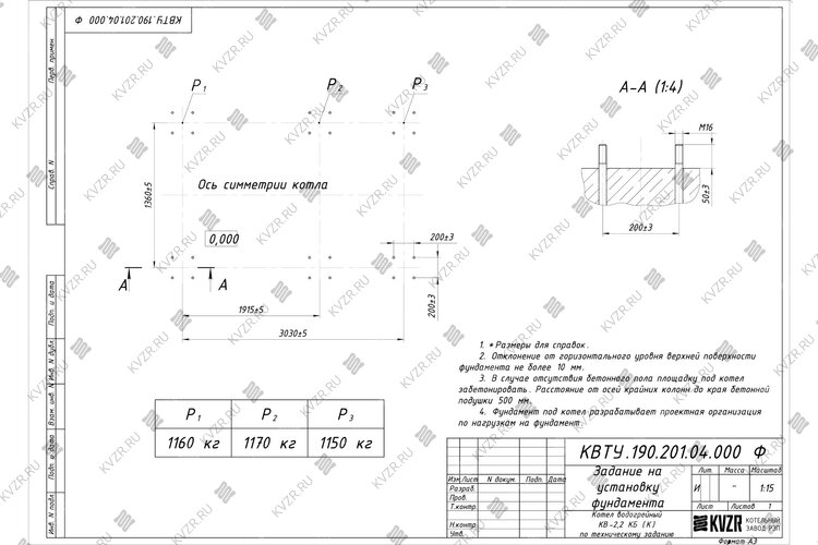 Чертеж фундамента котла КВр 2.2